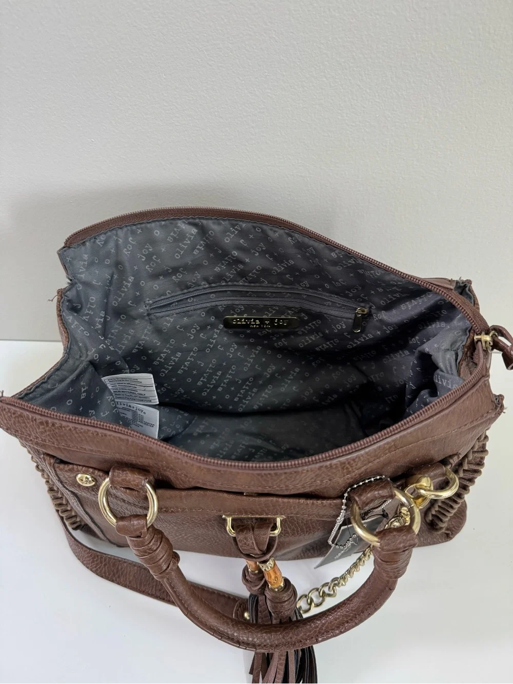 Olivia + Joy Stitched Brown Shoulder Bag with Detachable Gold Chain Strap